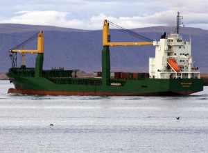 A picture of the Reykjafoss at sea.