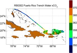 A map showing the track of the Puerto Rico Trench cruise from Miami, FL to San Juan, Puerto Rico.
