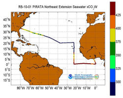 A map showing the track of the PIRATA Northeast Extension cruise from Takoradi, Ghana to Charleston, SC.