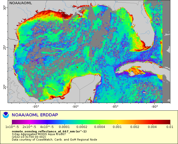 Sea surface color (Rrs667) in the Gulf of Mexico from MODIS/Aqua