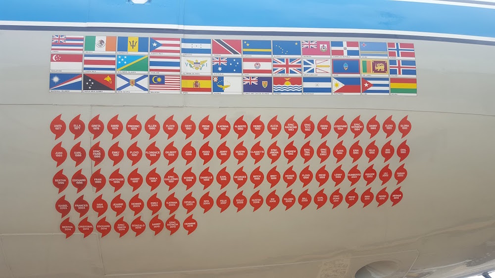 The side of the P-3 aircraft, showing all the hurricanes it flew through. Image credit: NOAA