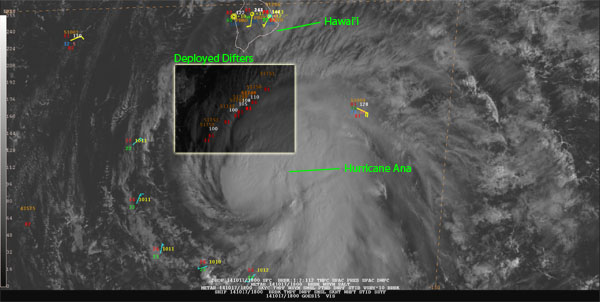 Hurricane Ana approaches Hawaii'i and crosses over NOAA's array of drifting Ocean Buoys
