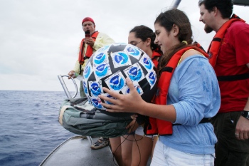 Students deploy an adopted drifter for Earth Day 2013