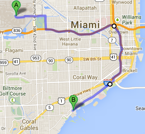 map from MIA to hotel