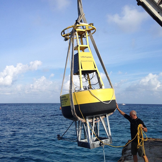 Researchers with the Central Caribbean Marine Institute (CCMI) finished redeploying their CREWS buoy off Little Cayman Island during the month of October. Image credit: Central Caribbean Marine Institute