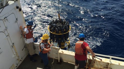 Finishing the CTD casts with the help of Lynne Butler (Center). Image credit: NOAA