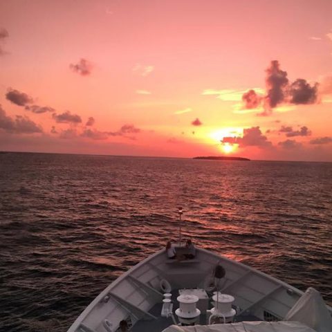 Chagos sunset aboard the R/V Golden Shadow. Photo credit: Lauren Valentino, NOAA