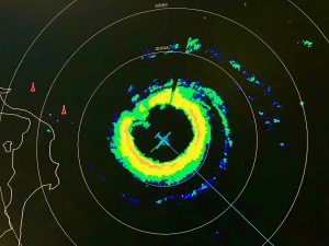 Radar image from the NOAA P-3 captures the aircrafts location within the eye of Hurricane Dorian.