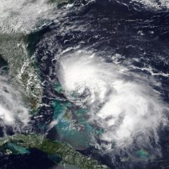 Satellite image of Tropical Storm Humberto east of the Bahamas on ­September 14. Photo Credit: NOAA AOML.