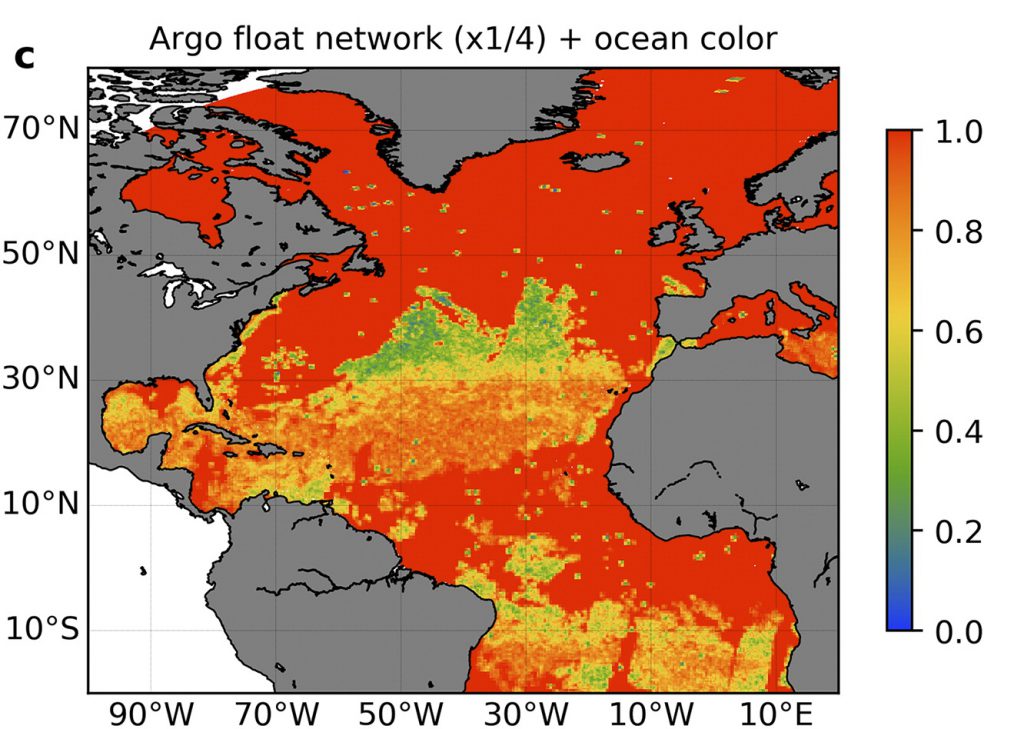 Argo float network showing Chlorophyll measurements from synthetic BGC Argo array