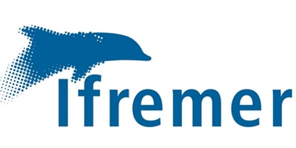 Ifremer logo. Light blue text that reads Ifremer with a blue dolphin above the text.
