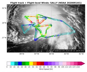 Sally Flight Level Winds over Satellite. Click to see large image. Image Credit: NOAA AOML.