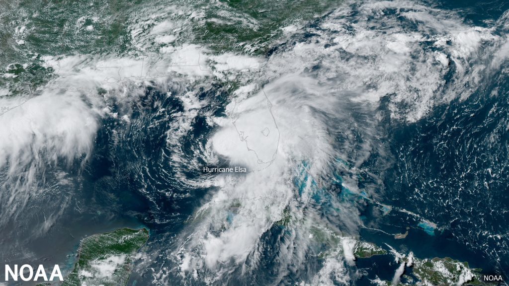 Hurricane Elsa moving northward over Florida's west coast in early July 2021.