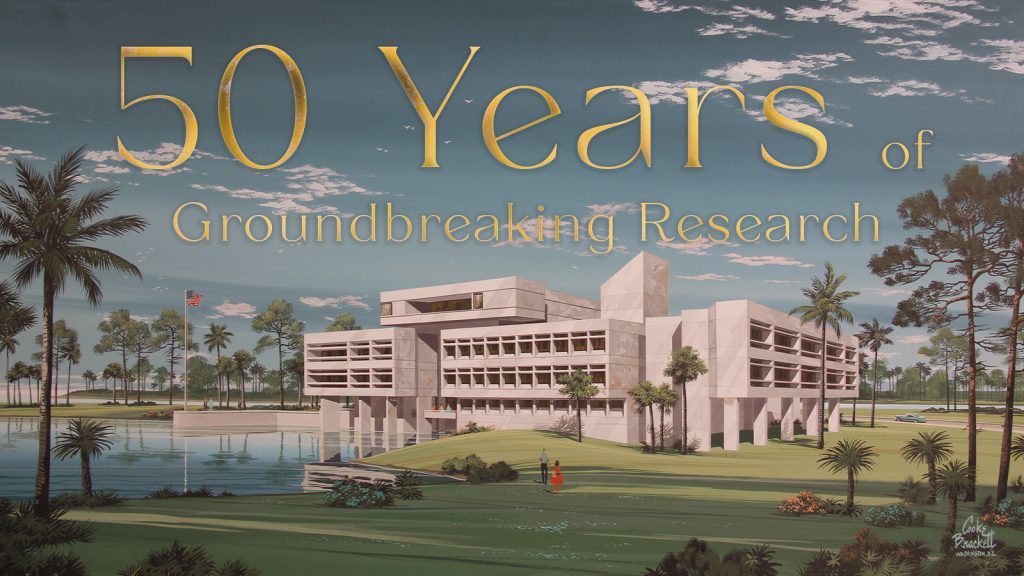 AOML building graphic. 50 Years of groundbreaking research