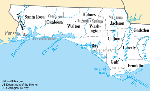 [Florida Panhandle locations map]
