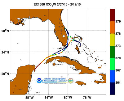 Explorer cruise track showing color coded fc02 data derived from  data that can be found in the csv data file. 