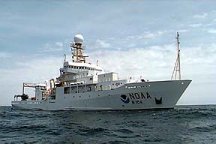 A picture of the Ronald H. Brown at sea showing the Doppler radar.