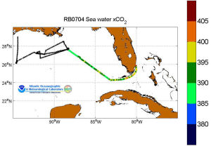 A map showing the track of the Ocean Exploration cruise from Ft. Lauderdale, FL to Galveston, TX.