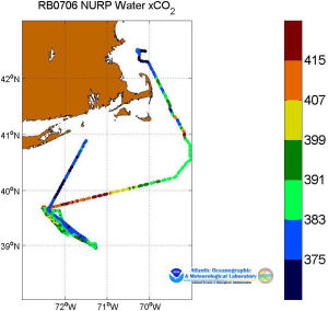 A map showing the track of the NURP cruise from Boston, MA to Buzzard's Bay, MA.