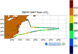 A map showing the track of the DART cruise from Buzzard's Bay, MA to Charleston, S.C.