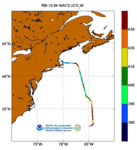 A map showing the track of the WACS cruise from Charleston, SC, to Cape Town, South Africa.