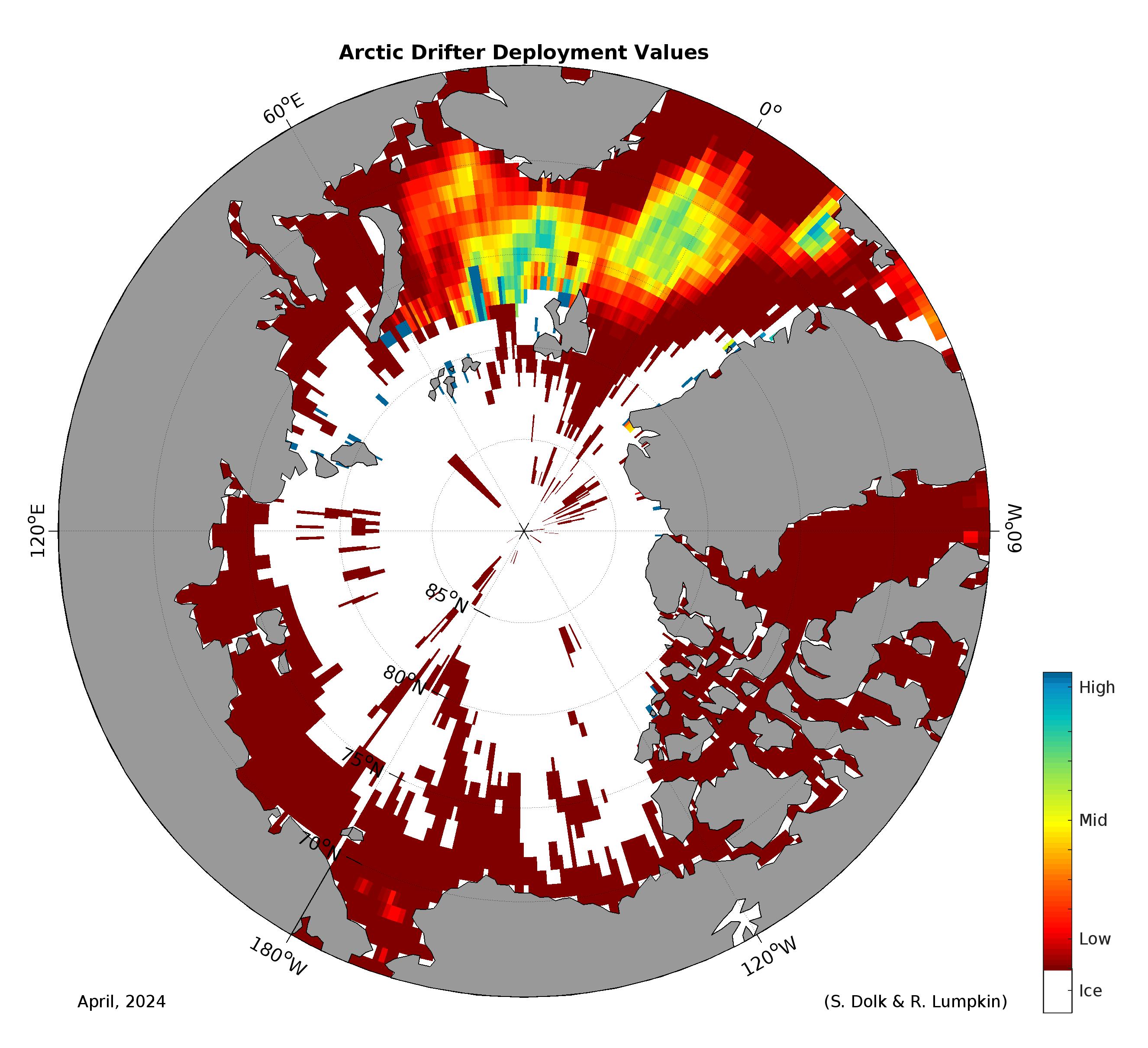 Global Drifter Arctic Deployment Value Map. Image Credit, NOAA. 