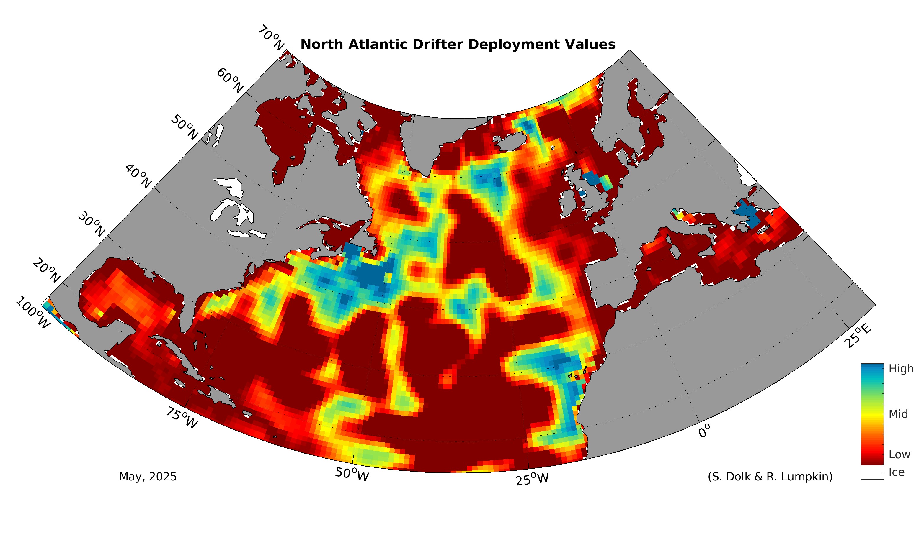 Global Drifter Program North Atlantic Deployment Value Map. Image Credit, NOAA. 