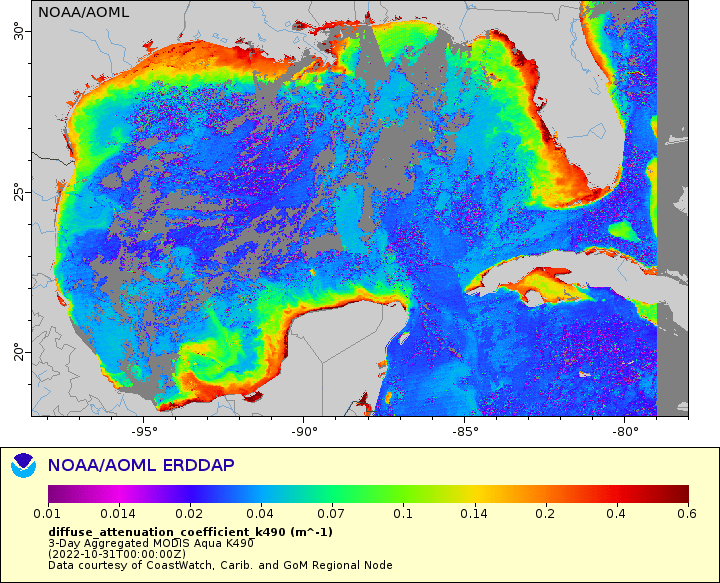 Sea surface color (K490) in the Gulf of Mexico from MODIS/Aqua