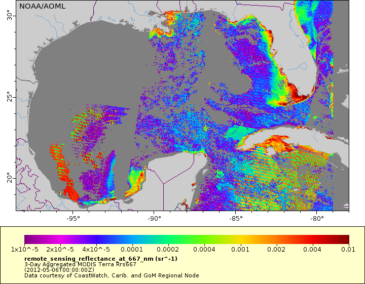 Sea surface color (Rrs667) in the Gulf of Mexico from MODIS/Terra