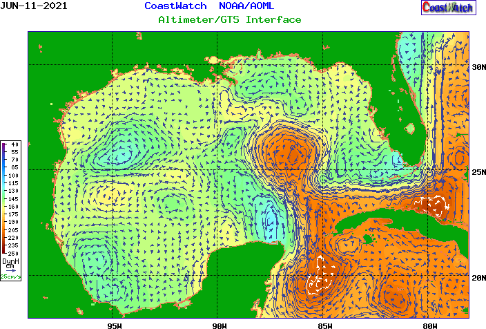 Sea height and geostrophic currents in the GOM