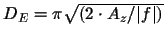 $D_E = \pi \sqrt{(2 \cdot A_z / \vert f\vert)}$