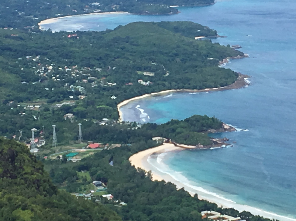 View of the eastern shore of the island Mahe from the summit of Morne Blanc, a local hiking trail.