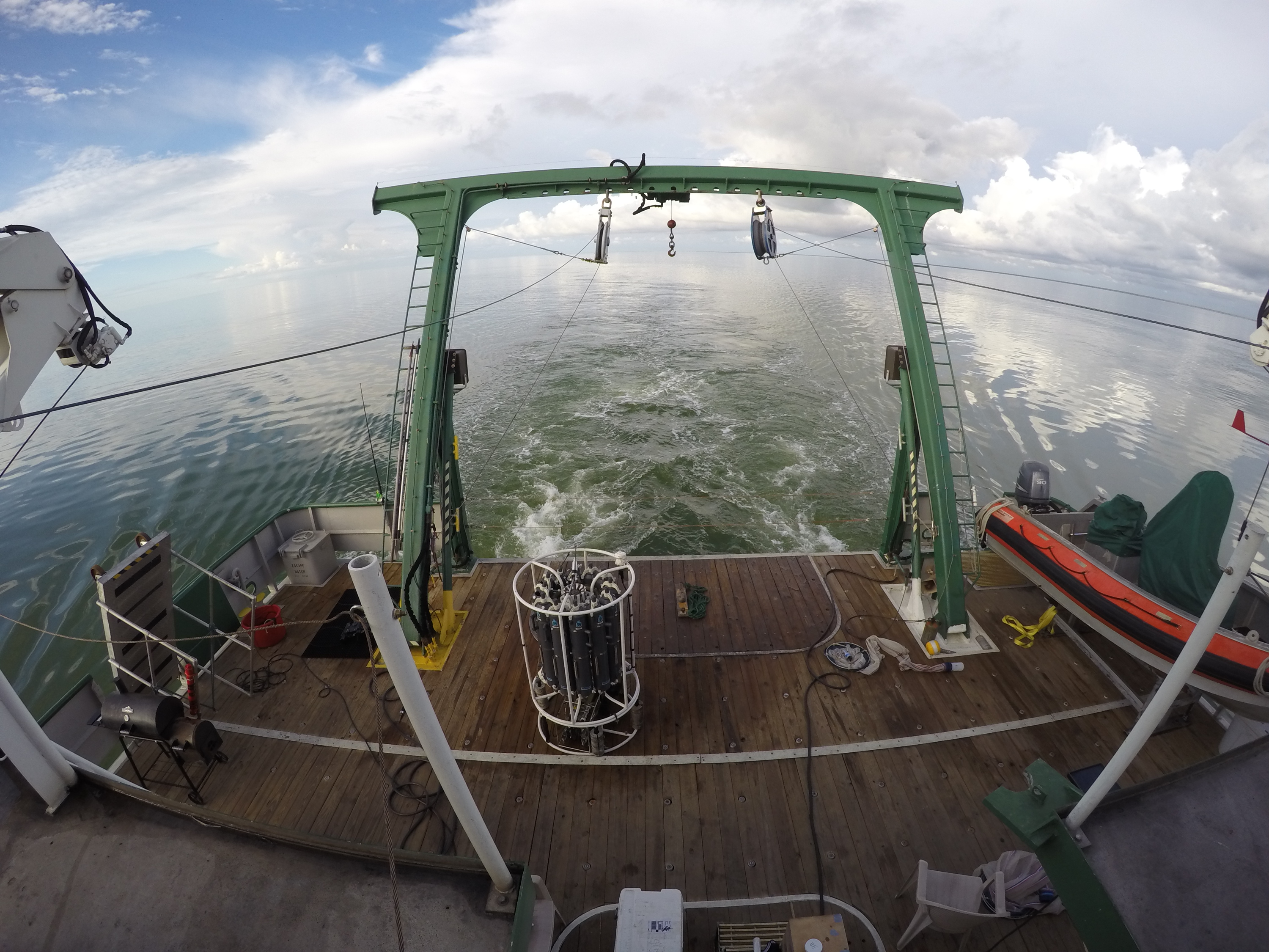 The deck of the R/V Walton Smith, between sampling stations in the Gulf of Mexico. Image credit: NOAA