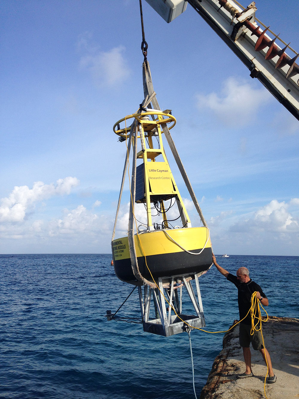 Researchers with the Central Caribbean Marine Institute (CCMI) finished redeploying their CREWS buoy off Little Cayman Island during the month of October. Image credit: Central Caribbean Marine Institute