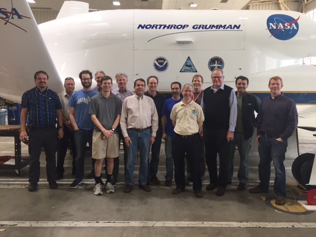 El Niño Rapid Response project members, including AOML's Jason Dunion (second from right) in front of the Global Hawk at NASA's Armstrong Flight Research Center at Edwards Air Force Base. Image credit: NOAA 