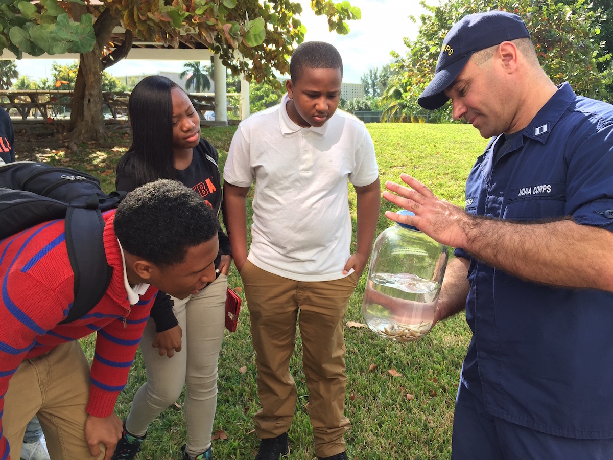 Students from Miami's Booker T. Washington High School participate in STEM activities directed by researchers at NOAA's AOML for My Brother's Keeper National Labs Week. Image credit: NOAA