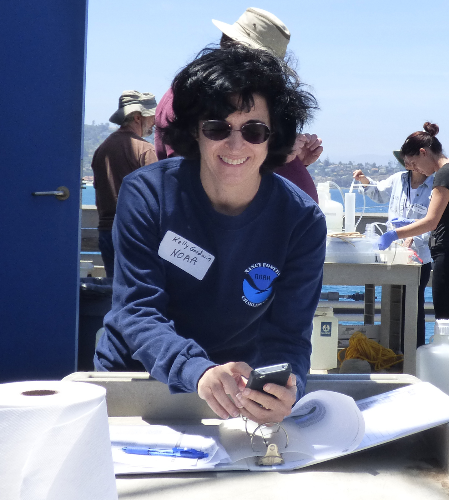 Ocean Sampling Day data is uploaded to the myOSD app by AOML scientist Kelly Goodwin in La Jolla, California. Image credit: NOAA