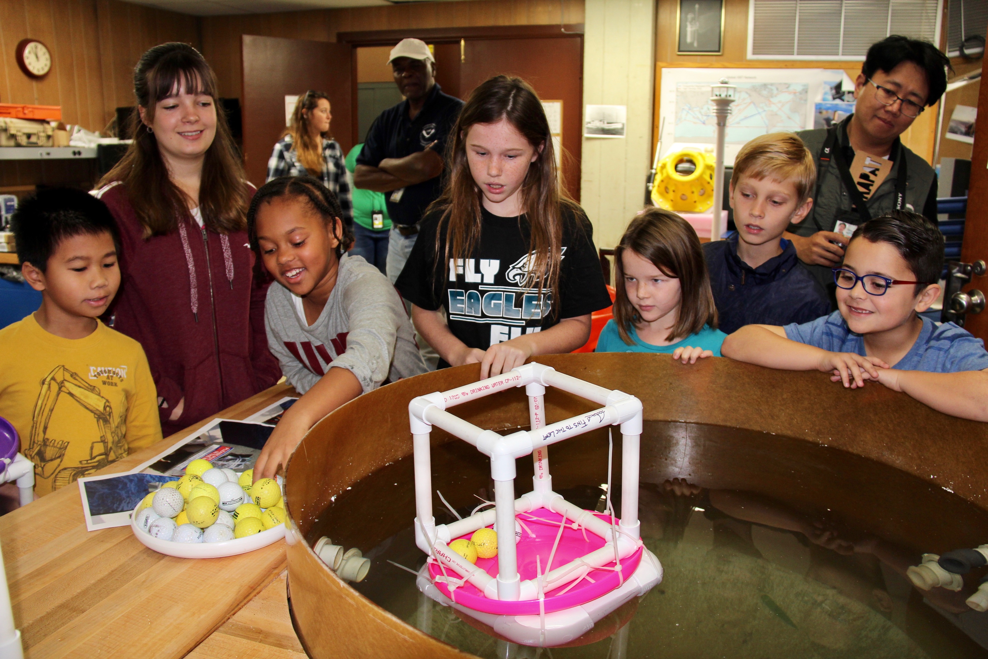 Following a buoyancy lesson, the kids were tasked with building their own buoy. The winning buoy held more than 33 golf balls! Image credit: NOAA