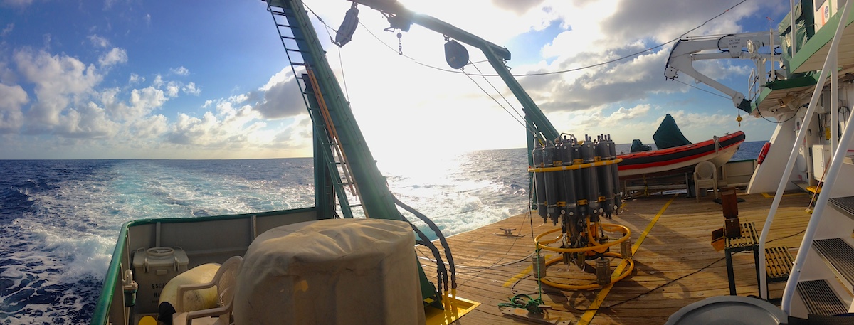The deck on the R/V Walton Smith where the CTD equipment is launched and retrieved. Image credit: NOAA