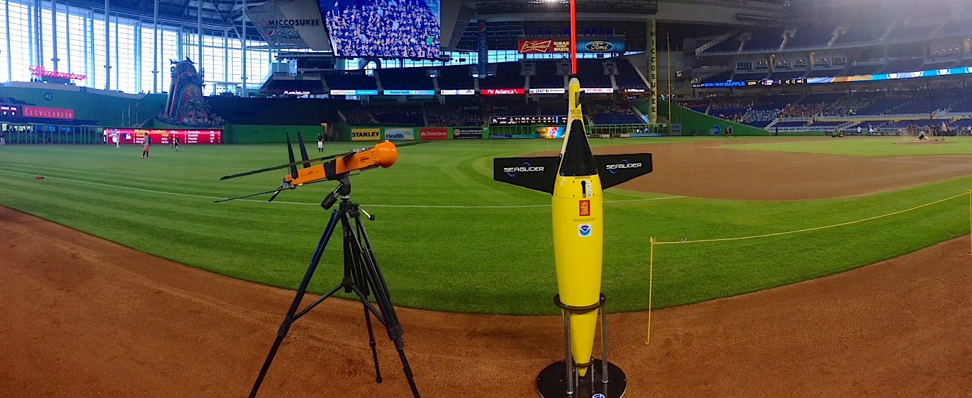 NOAA hurricane research technology on the field at Marlins Park. Image credit: NOAA