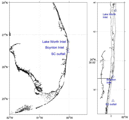 Map showing Boynton Inlet and Lake Worth Lagoon.