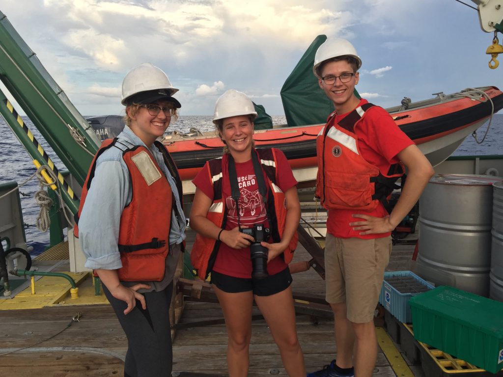Summer interns participate in field work on the 27 North Research Cruise. Photo Credit: NOAA.