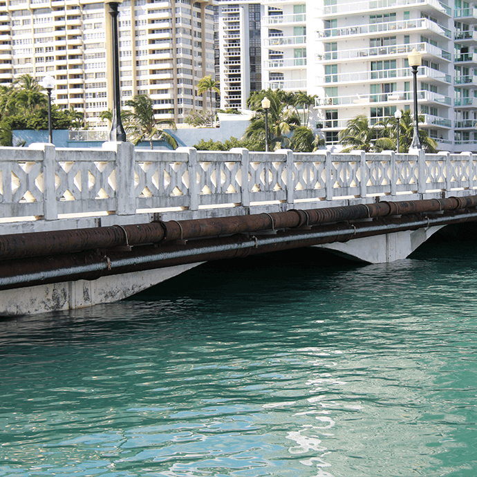 Marea del Rey: la marea a las 10:30am muestra una alta marca de agua en un puente en Coconut Grove