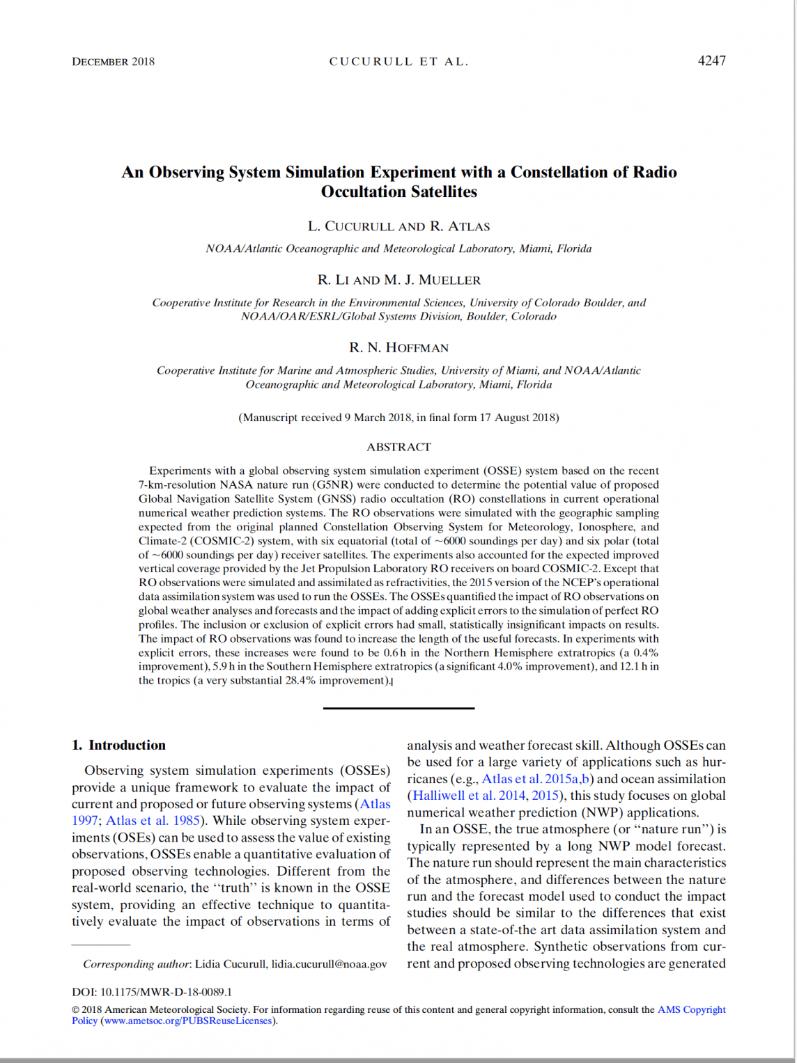 Image of the paper "An OSSE with a constellation of Radio Occultation Satellites"