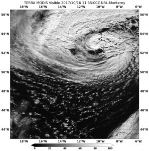 Imagen de satélite del huracán Ophelia 2017 tras la transición exratropical