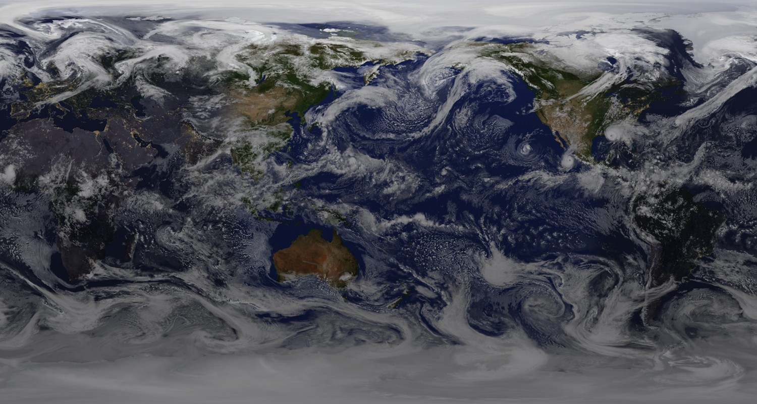 Mapa por satélite de la Tierra con atmósfera.