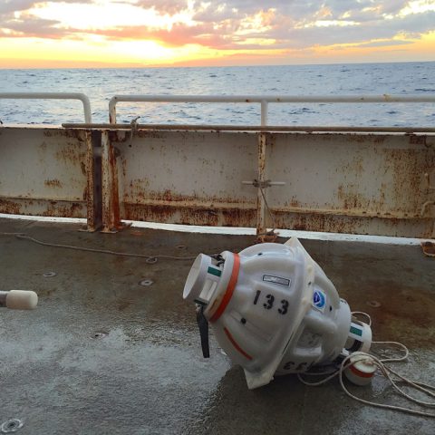 Inverted echo sounder retrieved from the ocean floor. Image credit: NOAA