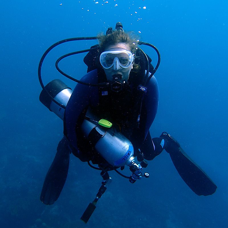 Renee Carlton buceando en las Islas Salomón como parte de la colaboración en curso entre la Fundación Océanos Vivos de Khaled bin Sultan y el equipo ACCRETE de AOML para obtener datos de referencia relacionados con la acidificación oceánica de lugares remotos de arrecifes de coral en todo el Océano Pacífico. Crédito de la imagen: Living Oceans Foundation