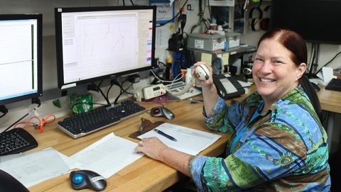 Libby Johns directing the winch and bridge during the CTD cast. Image credit: NOAA