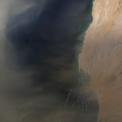 Satellite images from the GOES satellite shows the Saharan Air Layer moving across Africa towards the Atlantic Basin.